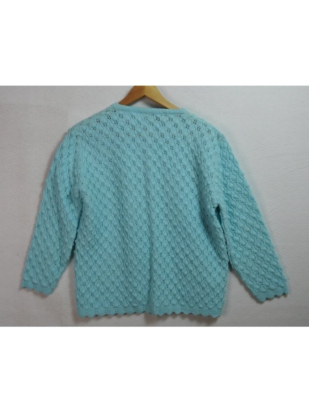 Vintage Cuddle Knit Wintuk Aqua Blue Open Knit Cardigan Sweater Medium - Picture 8 of 8